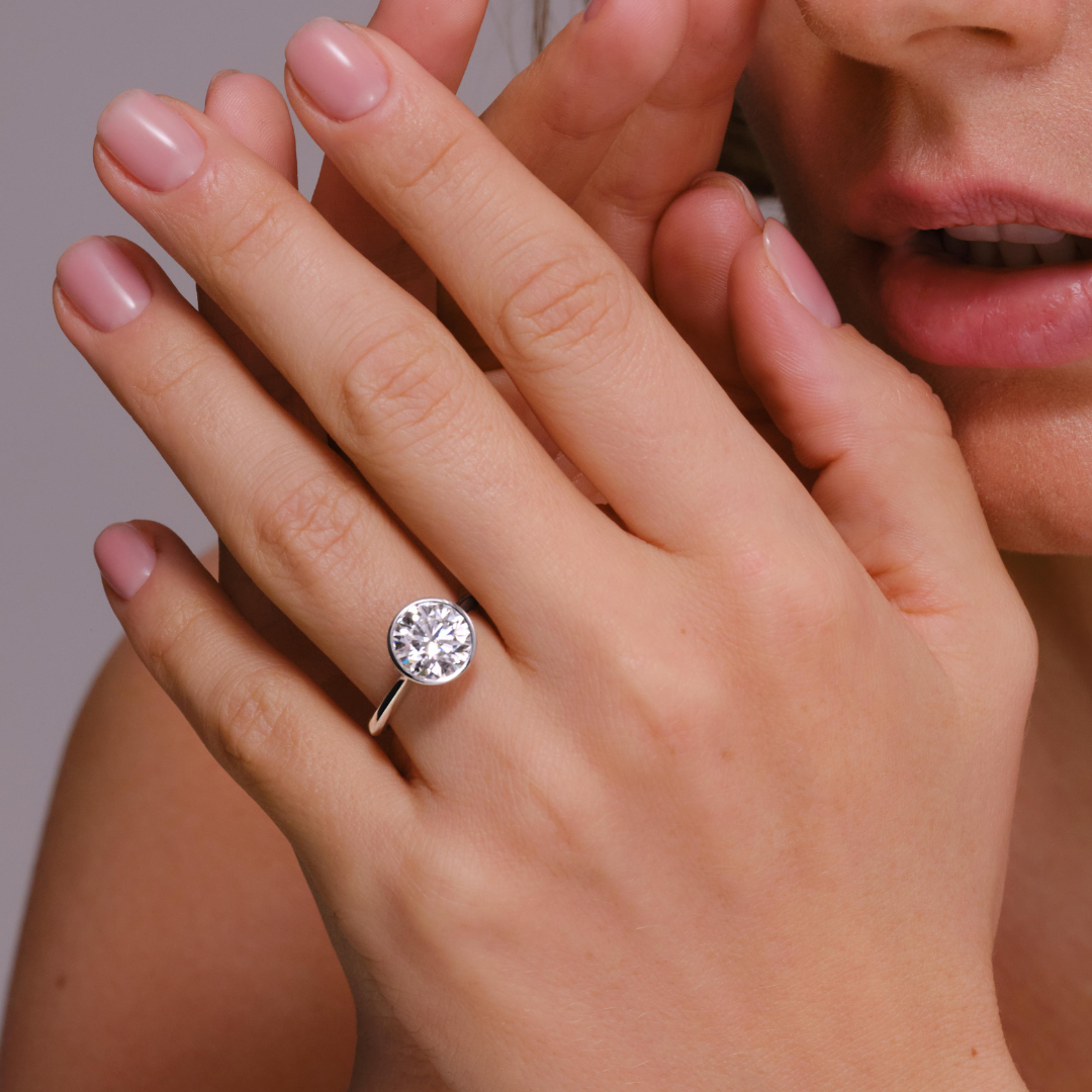 Lori 3.04CT Round Bezel Set Engagement Ring, White Gold