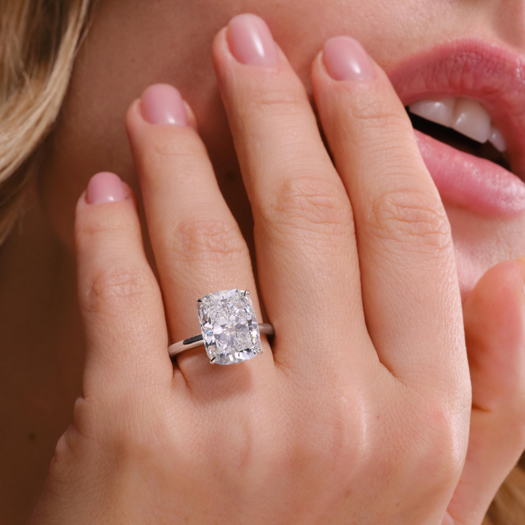 Mira 7.01CT Cushion Solitaire Engagement Ring, White Gold