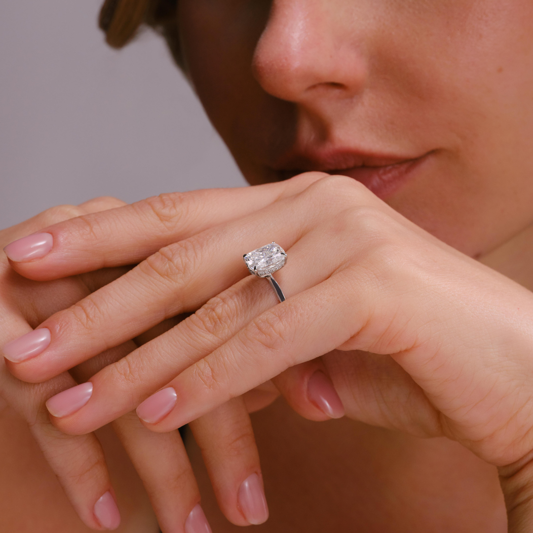 Sora 3.05CT Cushion Hidden Halo Engagement Ring, White Gold