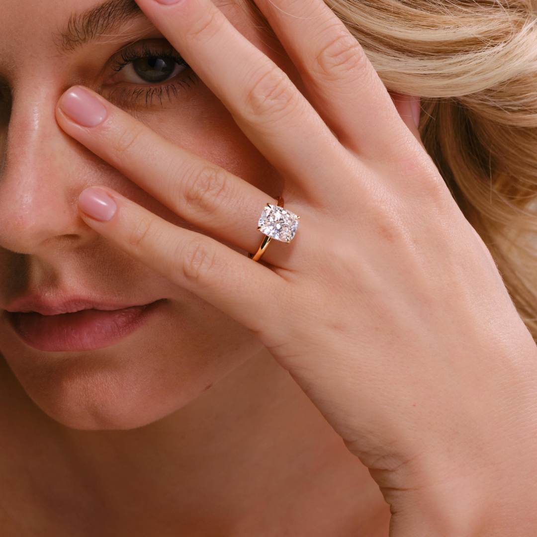Mira 4.02CT Cushion Solitaire Engagement Ring, Yellow Gold