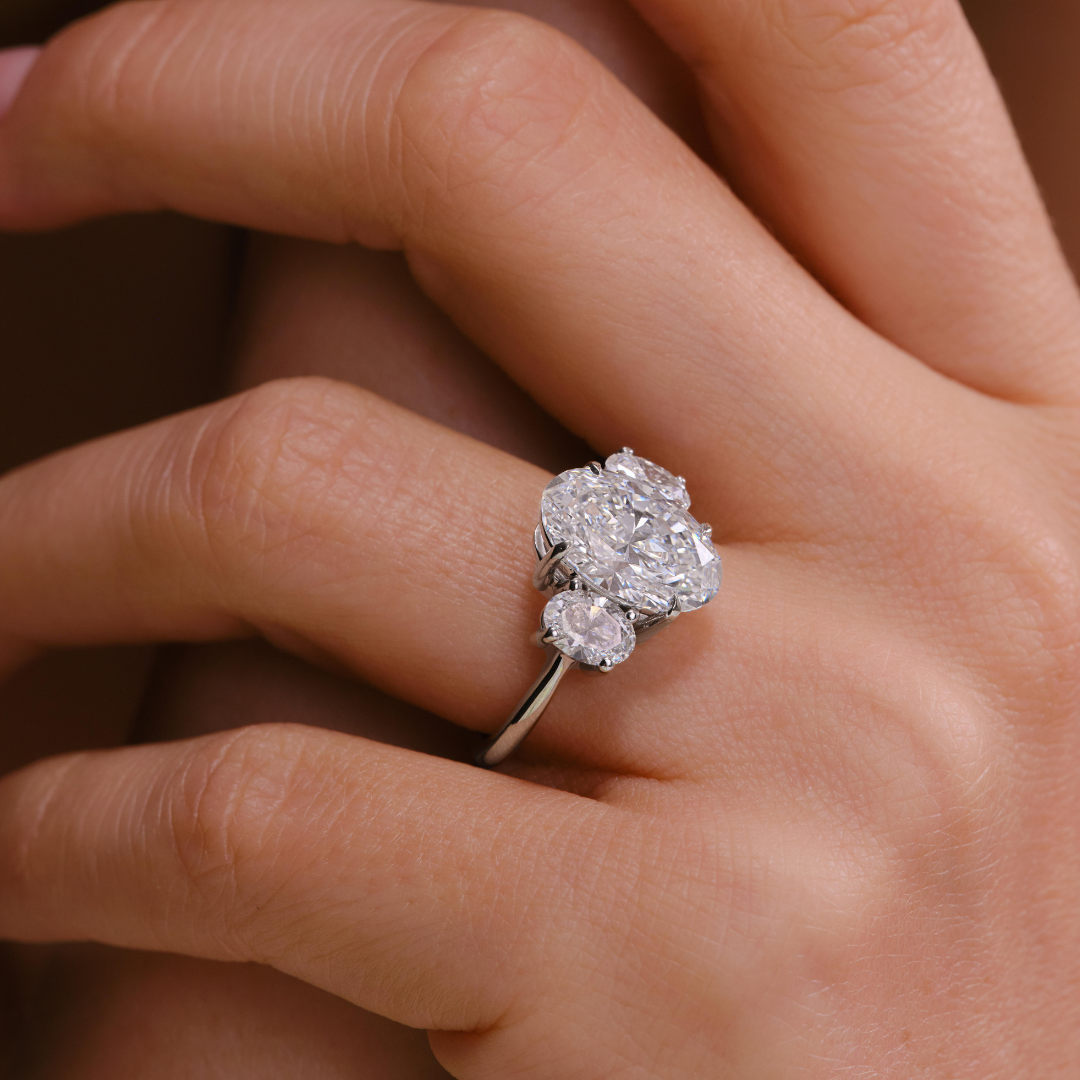 Tula 4.08CT Oval Three Stone Engagement Ring, White Gold
