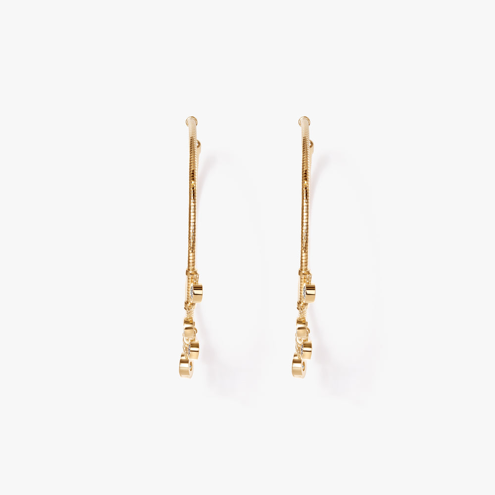 Round Diamond Bezel Dangle Hoop Earrings