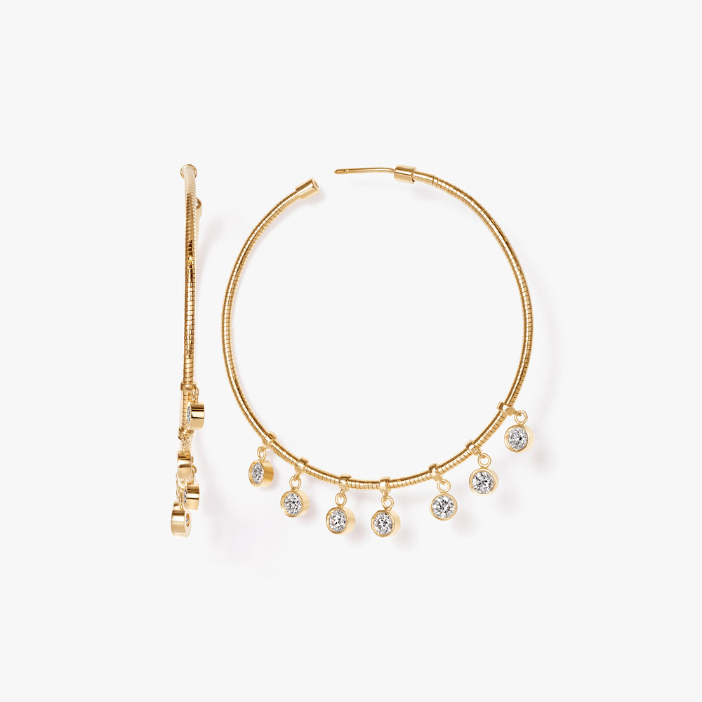 Round Diamond Bezel Dangle Hoop Earrings