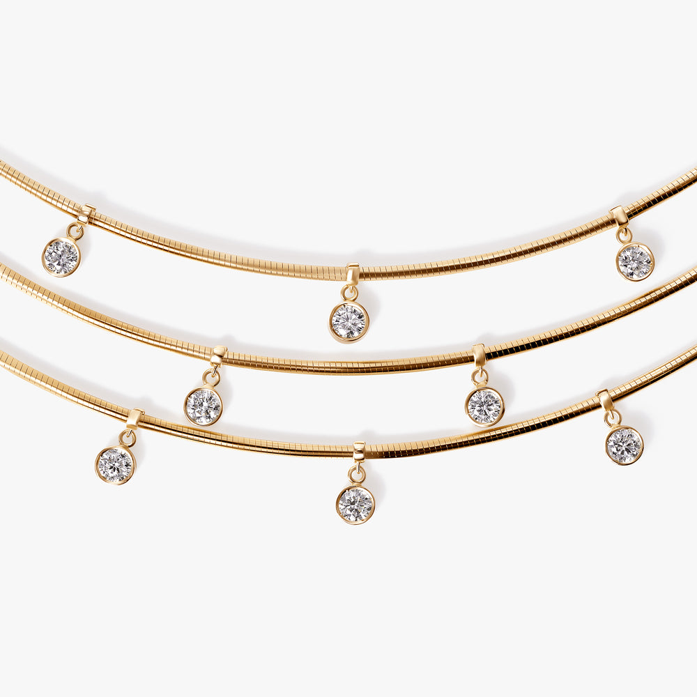 Round Diamond Triple Row Dangle Necklace