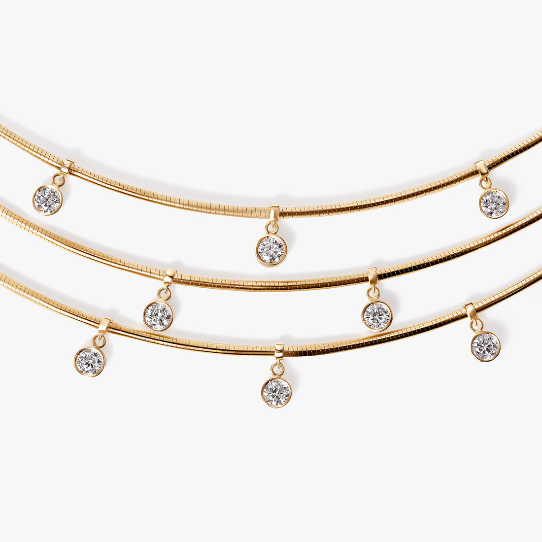 Round Diamond Triple Row Dangle Necklace