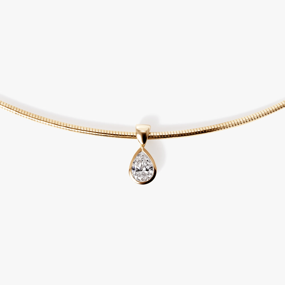 Pear Diamond Bezel Set Pendant on Flexible Collar Necklace