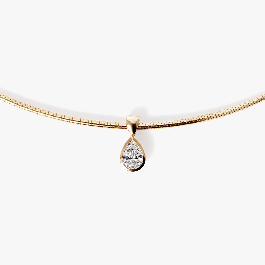 Pear Diamond Bezel Set Pendant on Flexible Collar Necklace