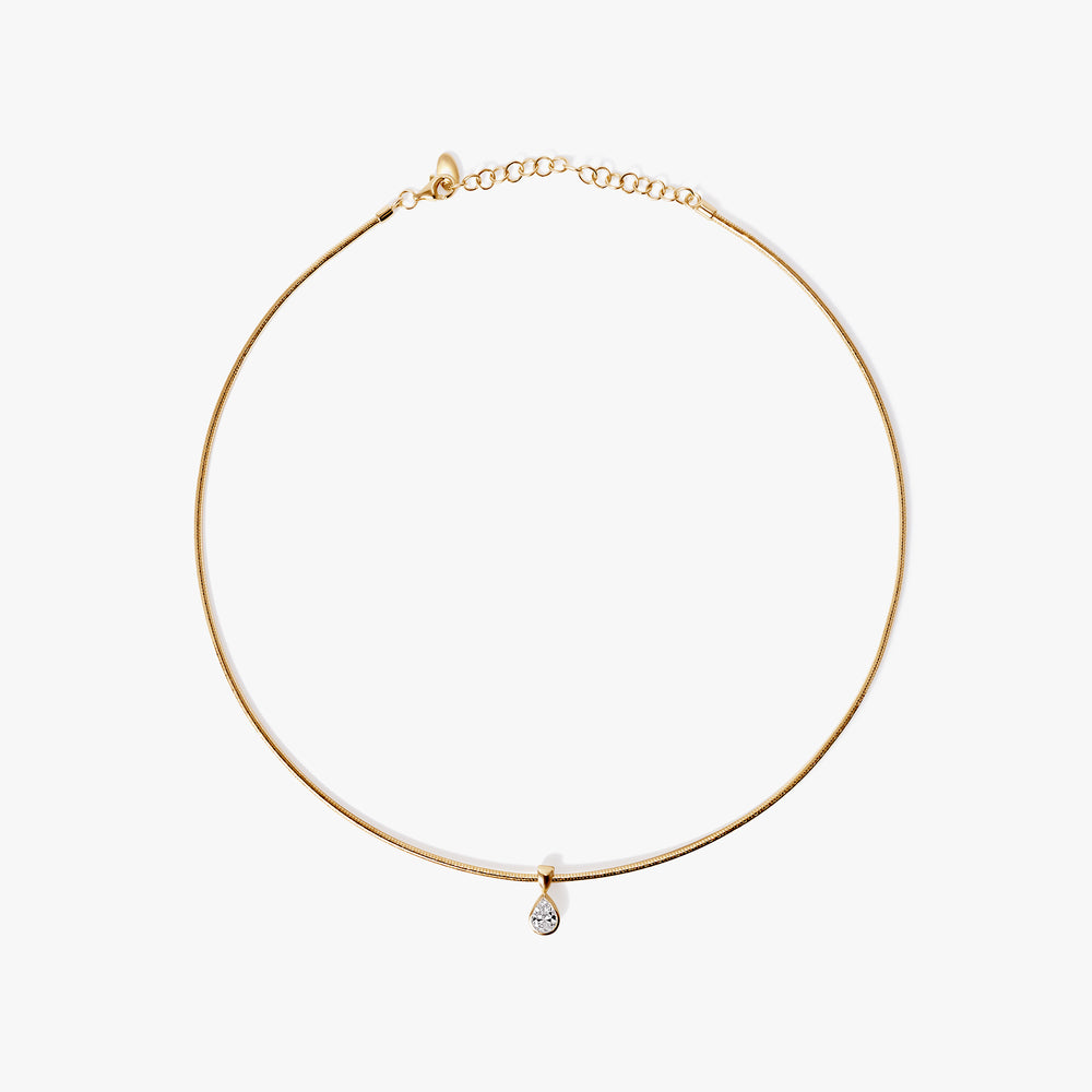 Pear Diamond Bezel Set Pendant on Flexible Collar Necklace