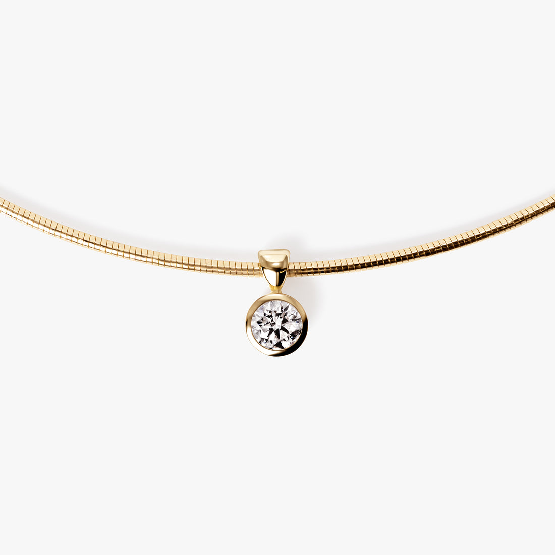 Round Diamond Bezel Set Pendant on Flexible Collar Necklace