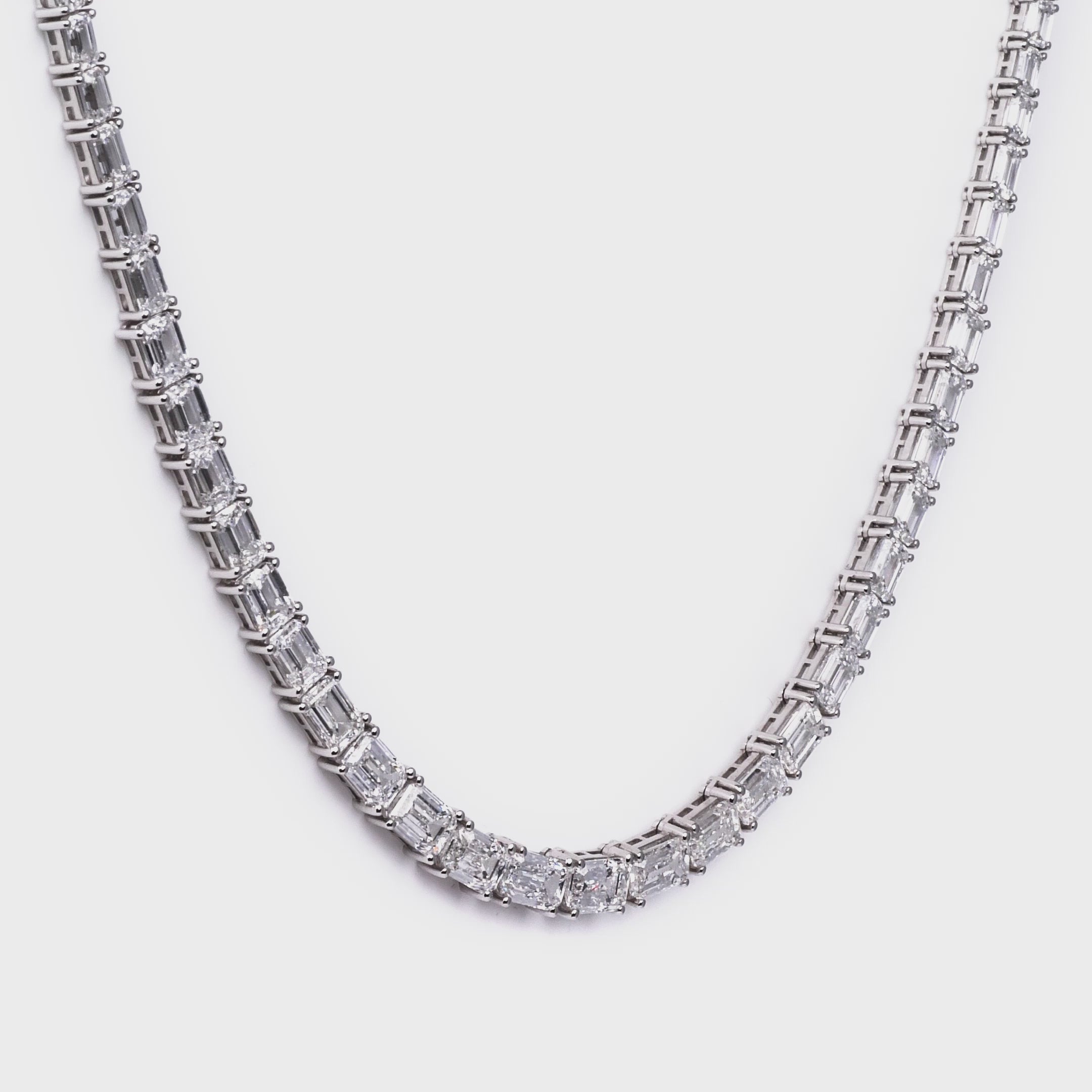 Emerald Cut Diamond East/West Prong Set Tennis Necklace