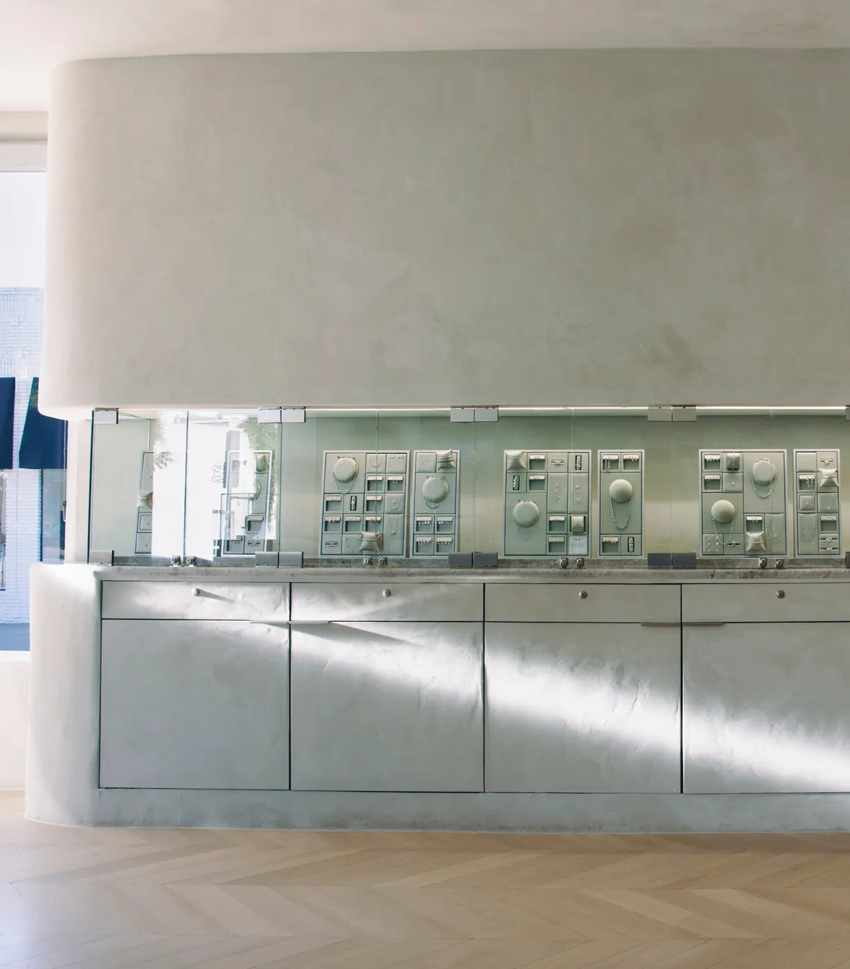 Jewelry display counter inside the GRWN Los Angeles flagship
